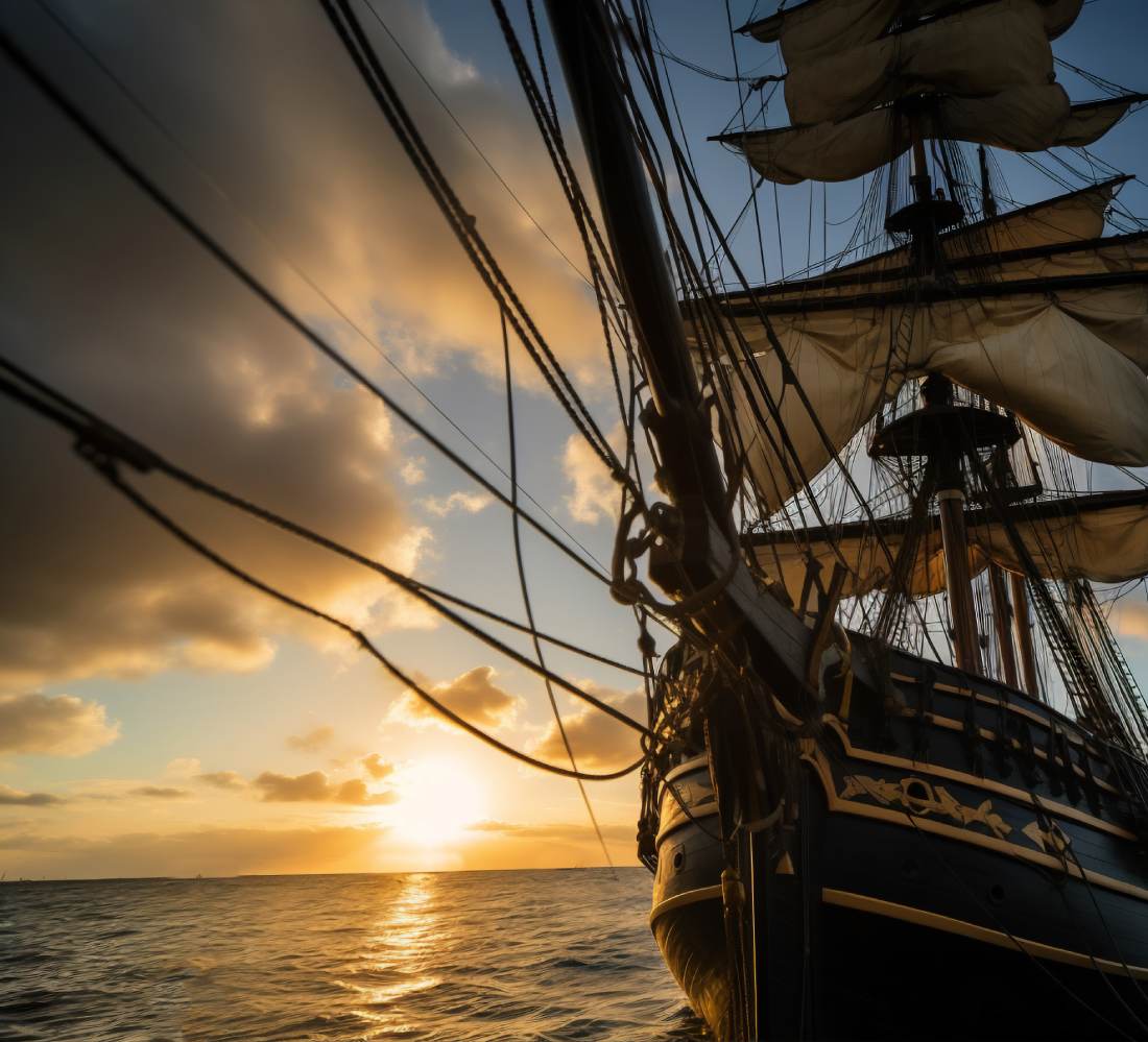 Barco navegando el mar al atardecer